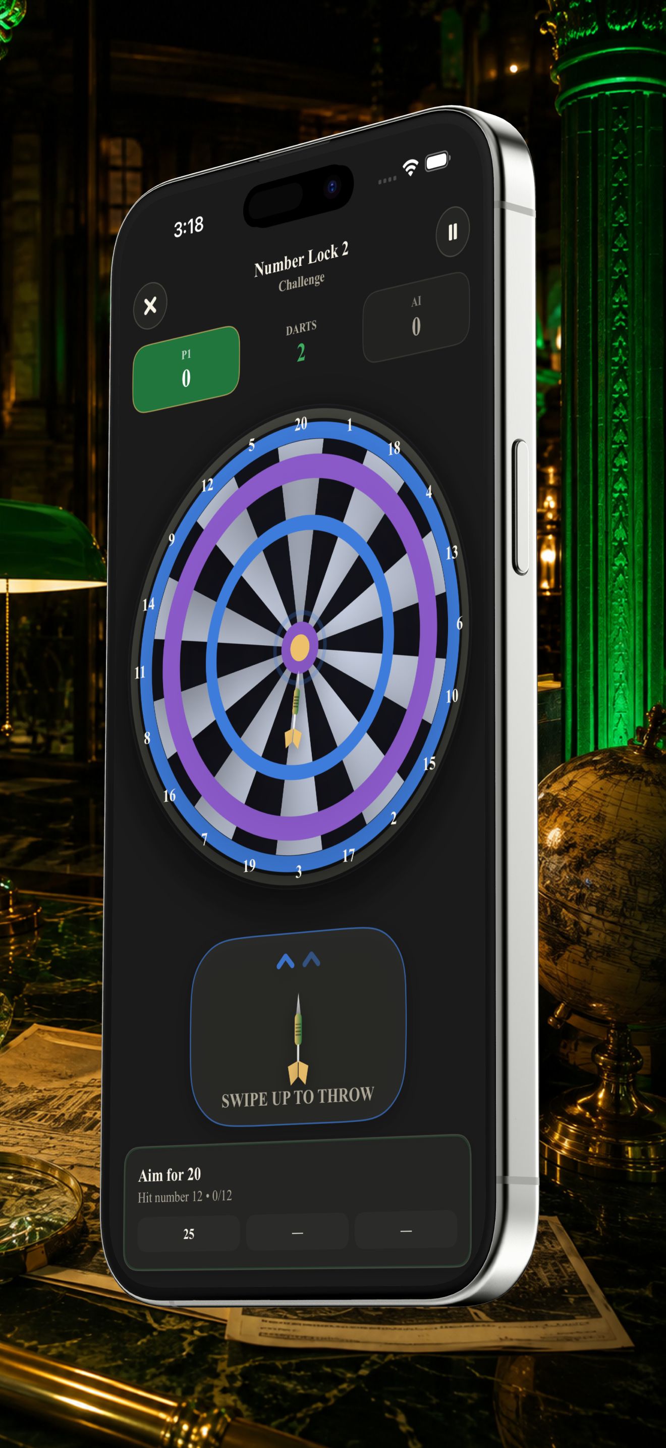 Number Lock challenge with a night-club board palette